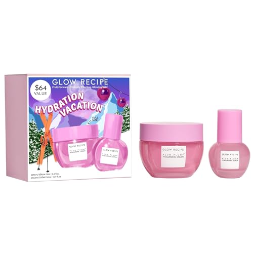 Glow Recipe Hydration Vacation Skincare Set – Plum Plump Hyaluronic Acid Moisturizer + Face Serum – Made with Antioxidant Plum & Vitamin B5 to Repair Skin Barrier and Improve Hydration (2 Count)