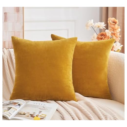 GriNeed Throw Pillow Covers Mustard Yellow Set of 2 20x20 Inch Fall Pillow Covers, Soft Velvet Farmhouse Neutral Decorative Pillowcases for Couch Sofa Bed, Home Boho Decor, Modern Cushion Covers
