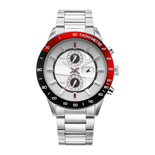 Image of Fastrack Overdrive Quartz White Round Dial Men's Watch | Stainless Steel Strap Material | Watches for Men Analog - 3332KM03