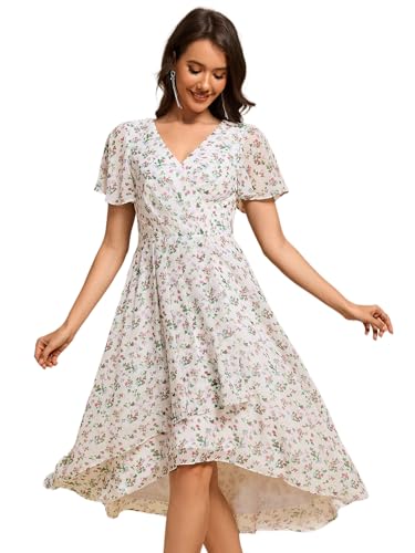 Ever-Pretty Vestidos de Boda Invitada Mujer Elegantes para Noche de Gasa Midi Verano Blanco Verde 58