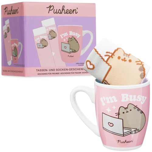 Image of Get Trend Pusheen 11oz Mug and Socks Set, Novelty Valentines Day Gifts for Women, Wife, Girlfriend Teens, Crew Socks Ceramic Coffee Mug Microwave Safe (Pink Pusheen)