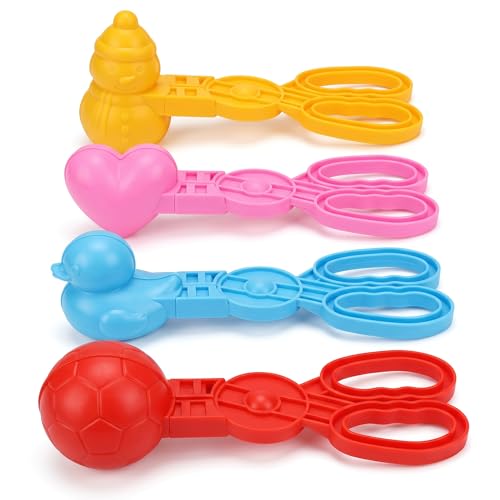 UMUACCAN 4 Pcs Sand Molds Maker, Beach Toy for Kids, Ball/Duck/Heart/Snowman Shapes, Sandbox Outdoor PlaySand Toys, Gifts(Red/Blue/Pink/Yellow)