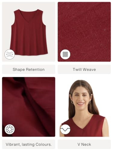 Image of SAADAA V-Neck Tops for Women| Viscose Fabric | Sleeveless Design | Relaxed Fit for Everyday Comfort | Office & Casual Wear