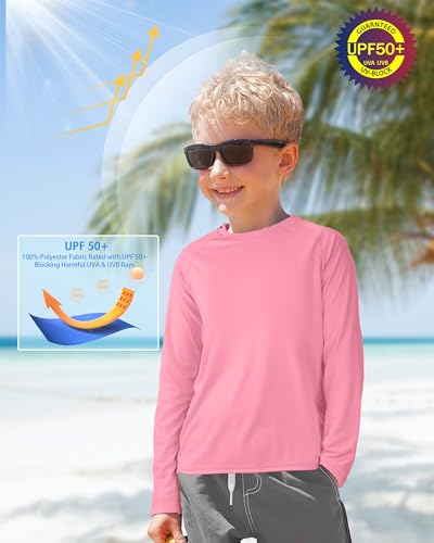 Image of Boys UPF 50+ Rash Guard Swim Shirt, Kids Youth Long Sleeve Sun Protection UV Rashguard Shirts for Water Surfing Beach