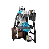 FREEUP Escurreplatos triangular de esquina, escurridor de platos triangular negro, ahorra espacio, 3 niveles, escurreplatos de acero inoxidable, plegable, bandeja de esponja o soporte para tabla de