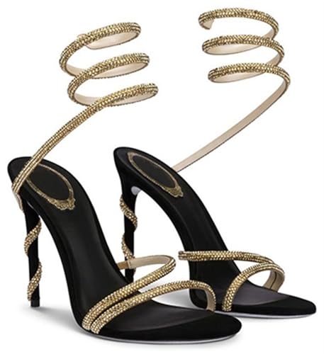 Women's Strappy Sandals Heels Spiral Stiletto Heels Peep Toe Cross Ankle Strap Rhinestones Pumps Slingback Buckle Wedding Prom Shoes