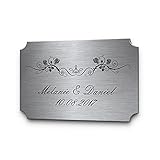 Hochzeitsschilder Edelstahl mit individueller Gravur zB Datum & Name | Viele schöne Designs zB Rosen Blumen | Personalisierte Hochzeitsgeschenke Silberhochzeit Just Married