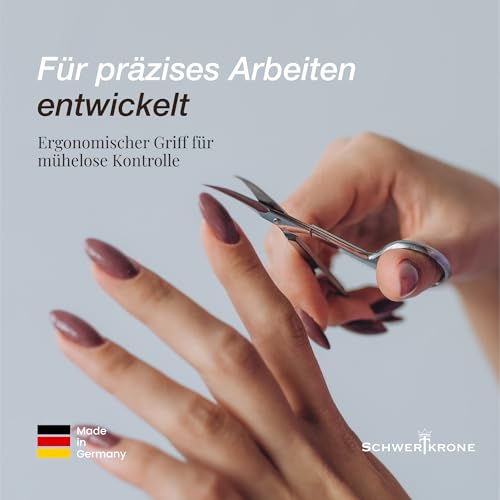 SCHWERTKRONE® Nagelschere [MADE IN GERMANY] - Hochwertige Fingernagelschere mit Nagelscheren Etui - Nail Scissors - Maniküre Schere Gebogen - Nagelhautschere extra Fein & Scharf