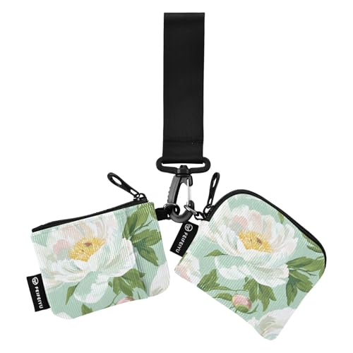 Peony Mint Green Women's Money Organizers Minimalist Credit Card Wallet Organizer with Zipper Coin Pocket for Women 2 Pcs monedero y tarjetero para Mujer