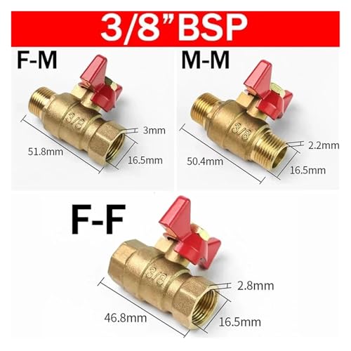 Vanne à sphère 1/2 laiton robinet arrêt air comprimé eau gaz mâle femelle 5pcs