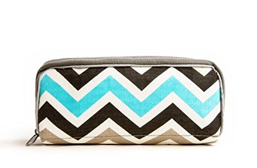 Stylish Essential Oil Travel Bag - Holds 10 5ml-15ml Vials - Perfect Essential Oils Case for Travel - Fits Easily in a Purse or Makeup Bag (Blue/Green Chevron)