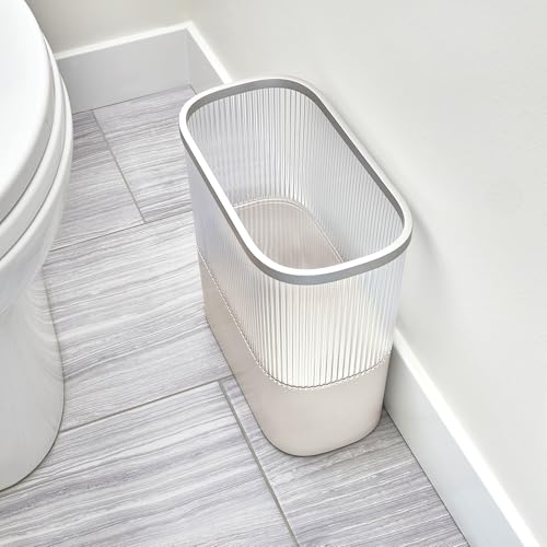 Image of iDesign Fluted Plastic Bathroom Trash Can, Clear /Satin /Gray | Storage for Toilet Paper