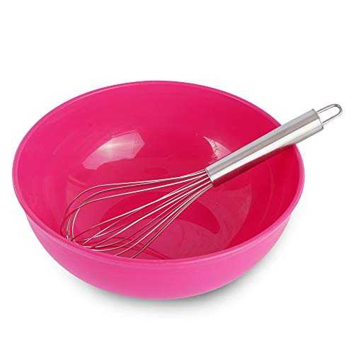 Homeleven Plastic Classic Mixing Bowls – 2L, 1 Piece Bowl and 1 Piece Hand Whisker, Multicolour