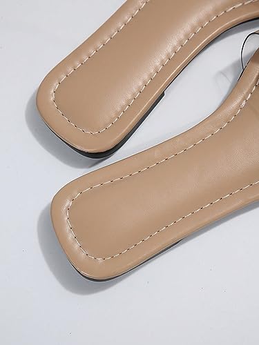 OYOANGLE Women's Rhinestone Flower Decor Clear Strap Sandals Square Toe Flat Sandals4