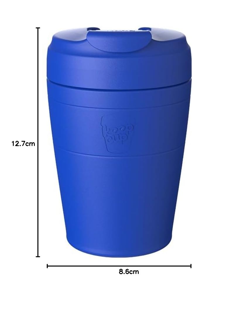 KeepCup Commuter - Taza de café reutilizable de acero inoxidable aislada con tapa abatible a prueba de derrames, 340 ml, color azul eléctrico