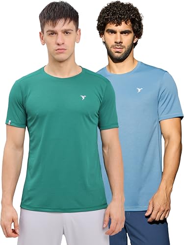 Image of TECHNOSPORT Men's 100% Polyester Slim Fit Solid Short Sleeve T-Shirt for Gym, Workout, Sports and Regular Use - Pack of 2