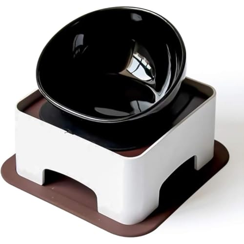 Figoday ペット エレベーター フードボウル セラミック 食器 角度 調整 可能 昇降 スタンド 滑り止め マット 付き 首 肩 負担 軽減 フレンチブルドッグ パグ ゴールデンレトリーバー 大型犬 小型犬 猫 食事 介護 おしゃれ (ブラック)