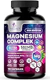 Magnesium Complex Supplement - 500 mg Per Serving - 5 in 1 High Absorption Blend - 100% Chelated Magnesium Glycinate & Malate Plus Citrate & Oxide - Vegan Formula - Mag Complex Capsules - 120 Capsules