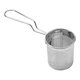 Colador de pasta de acero inoxidable con mango de madera, colador de malla fina para fideos, albóndigas, patatas fritas, tamiz de cocina de cesta profunda con gancho para colgar (C)