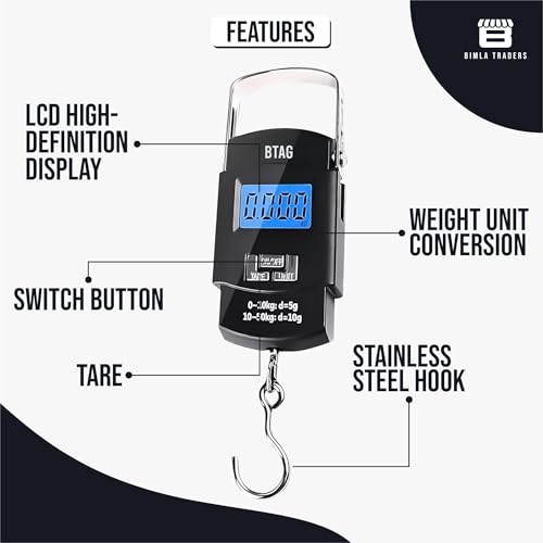 Image of Btag Portable Electronic Luggage Weighing Scale | 50kg /110Lb Digital Handheld Travel Weight Scale with LED Display | Compact & Durable Suitcase /Baggage Weight Checker for Home- Pack of 1(A08)