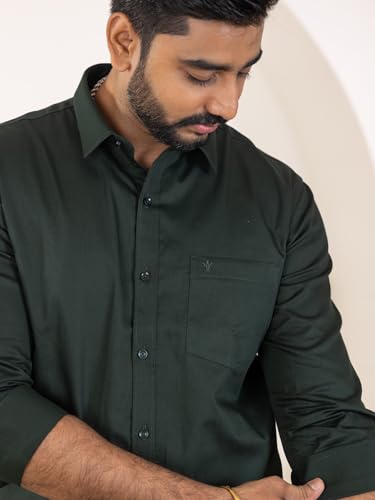 Image of RAMRAJ COTTON Men Premium Cotton Full Sleeves Shirt and Fancy Border Dhoti Set Luxe Set