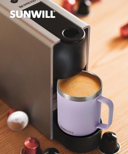 Image of SUNWILL Travel Coffee Mug with Lid, Insulated Tumbler with Handle, 14 oz Stainless Steel Cup for Home, Office, Camping, Powder Coated Orchid