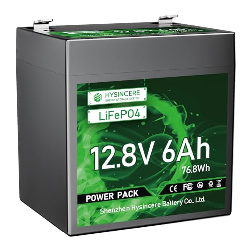 HYSINCERE 12V 6Ah LiFePO4 Lithium Batterie mit 10A BMS-Intelligent Schutz, Wiederaufladbare Akku 3000+ Deep Cycle für Wohnmobile, Notstrombeleuchtung, Camping, Fischfinder, Rasenmäher, Solarpanel