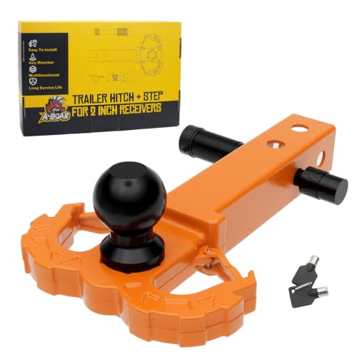 Image of Hitch Step for 2 inch Receivers,Trailer Hitch with 2-Inch Ball Hitch and Trailer Hitch Pin, Drop Forged Steel Truck Hitch Step, 14 Ton (30000 Lbs) Maximum Break Strength Tow Hitch Receiver, Orange