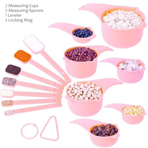 Set de 7 vasos medidores de plástico rosa para cocina miniatura 5