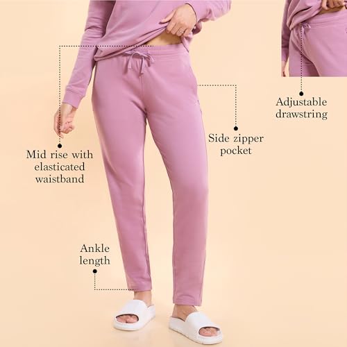 Image of Enamor Mid Rise Ankle Length Drawstring Relax Pants for Women - Slim Fit, Stretch French Terry - E060