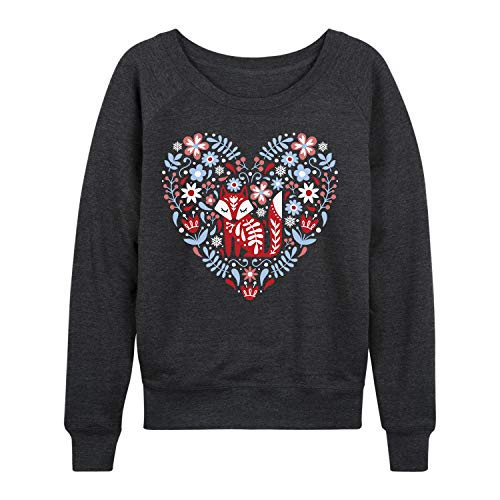Instant Message - Christmas Scandinavian Fox - Ladies French Terry Pullover Heather Charcoal