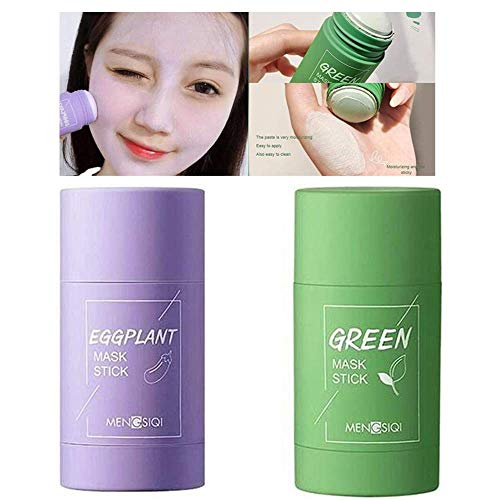 Bridal 2 PCS Green Tea/Eggplant Purifying Clay Stick Mask,Face Moisturizes Oil Control,Deep Clean Pore,Improves Skin,for All Skin Types Men Women (1pcs(Green Tea Mask+Eggplant Mask)),Free Size