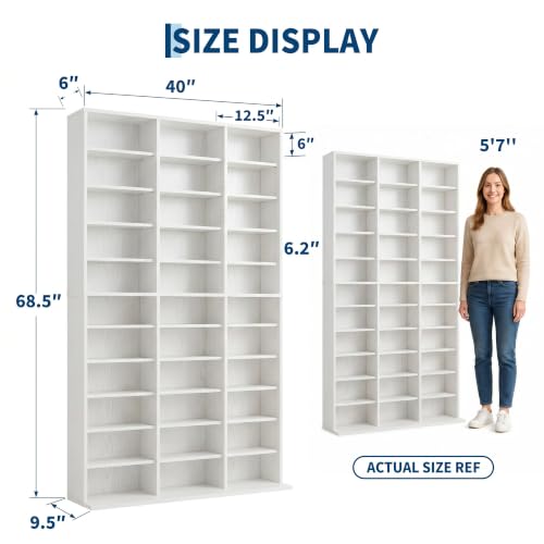 Image of Garvee 11 Tier Tall CD Display Cabinet, 33-Compartment Media Tower, White
