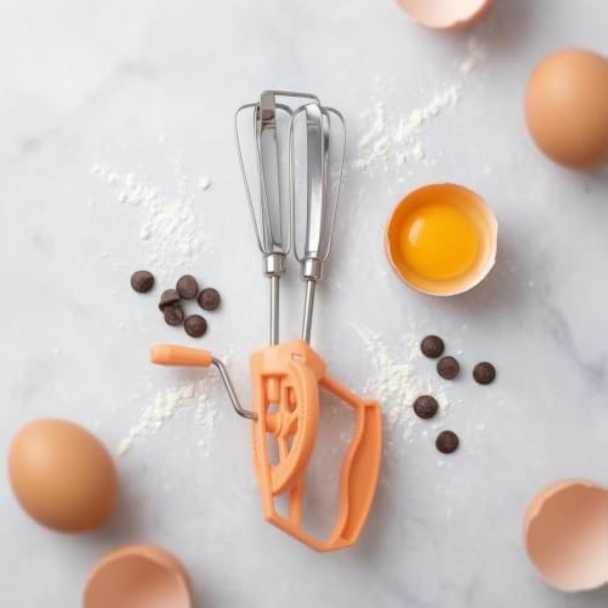 Hand-Crank Egg Beater Handle, Compact Stainless Steel Rotary Whisk