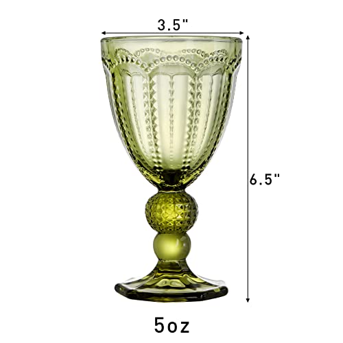 Elsjoy Set of 4 Vintage Green Wine Glasses