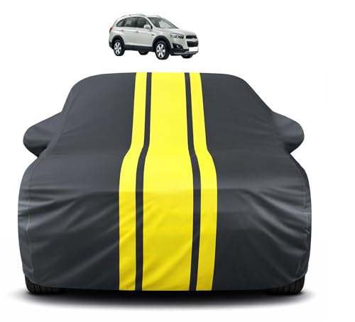 Image of Auto Hub Car Cover Compatible with Chevrolet Captiva with Mirror Pocket, Soft Cotton Lining, Captiva Car Cover Waterproof - Yellow-Black