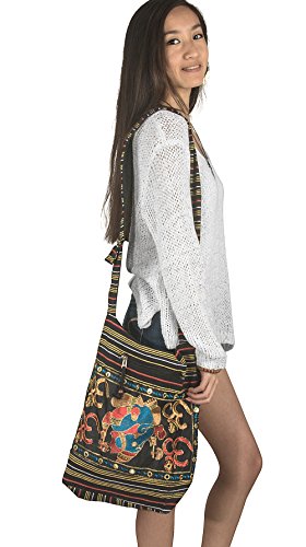 Women Hobo Black Cross Body Shoulder Bag Elephant Embroidered School Everyday Shopping Casual Lightweight2