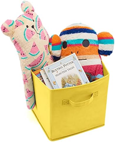 EZOWARE Set of 6 Collapsible Fabric Storage Cube Organiser Bins, Collapsible Basket with Handles For Home, Kids Baby Nursery Room, Closet Toys Organization, 26.7 x 26.7 x 27.8 cm/Yellow 3