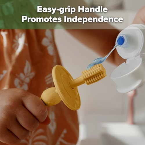 Image of haakaa 360 Baby Toothbrush with Suction Base - Mustard