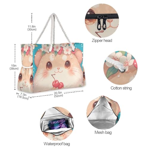 Cute Simple Animal Portable Large Tote Bags with side pocketes Outdoor Tote Bag Perfect for Travel Pool Swim Beach Vacation Necessities 5