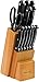 Utopia Kitchen 13 Piece Knife Set with Wooden Block - Chef, Bread, Carving, Utility, Paring, Steak Knives, Scissors - Black