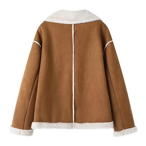 XUNRYAN Womens Suede Faux Shearling Moto Bomber Jacket Sherpa-Lined Coat Winter Aviator Faux-Leather Coat Outerwear Overcoat3