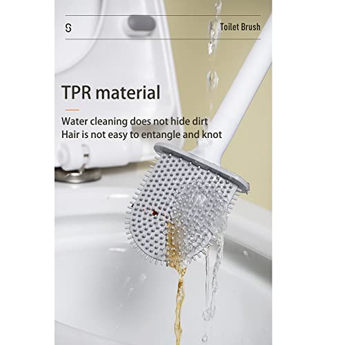 Image of Toilet Brushs-Silicone Toilet Brush with Non-Slip Long Handle Cleaner Brush, Bathroom Toilet Brush Holder Set,Silicone Brush Head Easily Clean Dead Corners, Wall Mounting