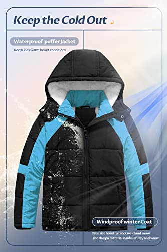 Pursky Boys Winter Coats Lightweight Water-Resistant Windproof Hooded Down Alternatives Padding Jacket Black&Blue 14-16 #TOP4