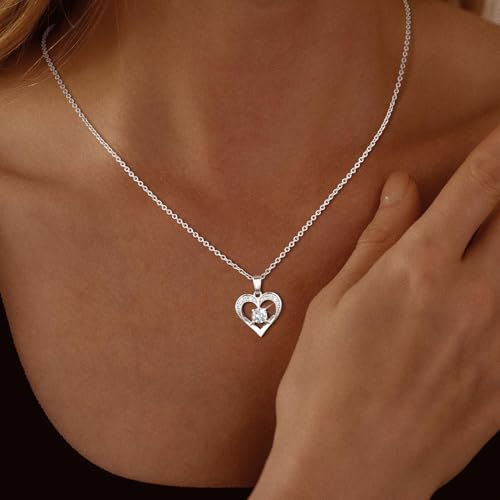 Sewyer Silver Heart Necklace, Dainty Silver Plated Love Heart Necklaces for Women Trendy Cubic Zirconia Pendant Necklace Fashion Cute Women's Necklaces Unique Non Tarnish Jewelry Gifts for Women by Sewyer - Used condition - Image 5