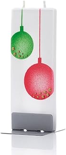 Flatyz Christmas Candles Red and Green Ornament Design - Flat, Decorative, Hand Painted Candle Gifts for Women or Men - 6 inches