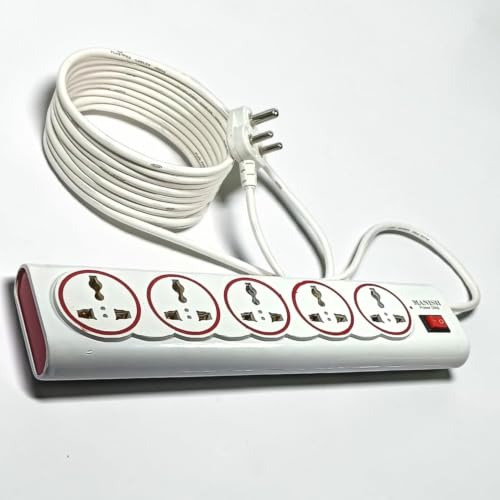 Image of Extension Board 6Amp Output 240 Volts with 4 Mtr Extension Cord & Surge Protector | Master Switch, 5 International Sockets | Multi Plug Travel Adapter Heavy Duty