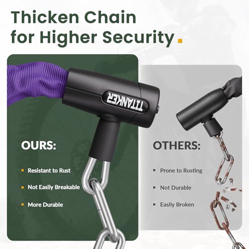 Image of Titanker Bike Chain Lock with Keys, 3.3 Feet Security Heavy Duty Anti-Theft Bicycle Chain Locks for Bike, Motorcycle, Bicycle, Door, Gate, Fence, Grill (6mm, 8mm, 10mm Thick Chain)