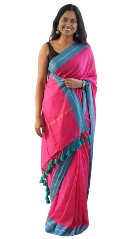 colour & chaos Mulmul Cotton Saree for Women | Pure Soft Kolkata Handloom Style | Pure cotton sarees for women| Mulmul saree with tassels-picture-26