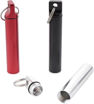 3 Pcs 3.8" Waterproof Metal Storage Tube, Airtight Aluminum Metal Storage Tube with Keychain for Travel and Outdoors, Portable Fit in Pocket PurseBlack, Red, Silver